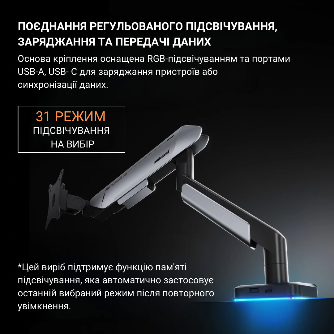 Настольный крепеж для монитора Anda Seat Stealth PRO II RGB 17"-42"