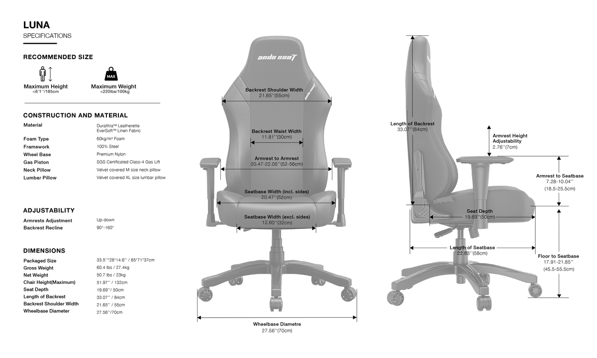 Крісло ігрове Anda Seat Luna Black Size L