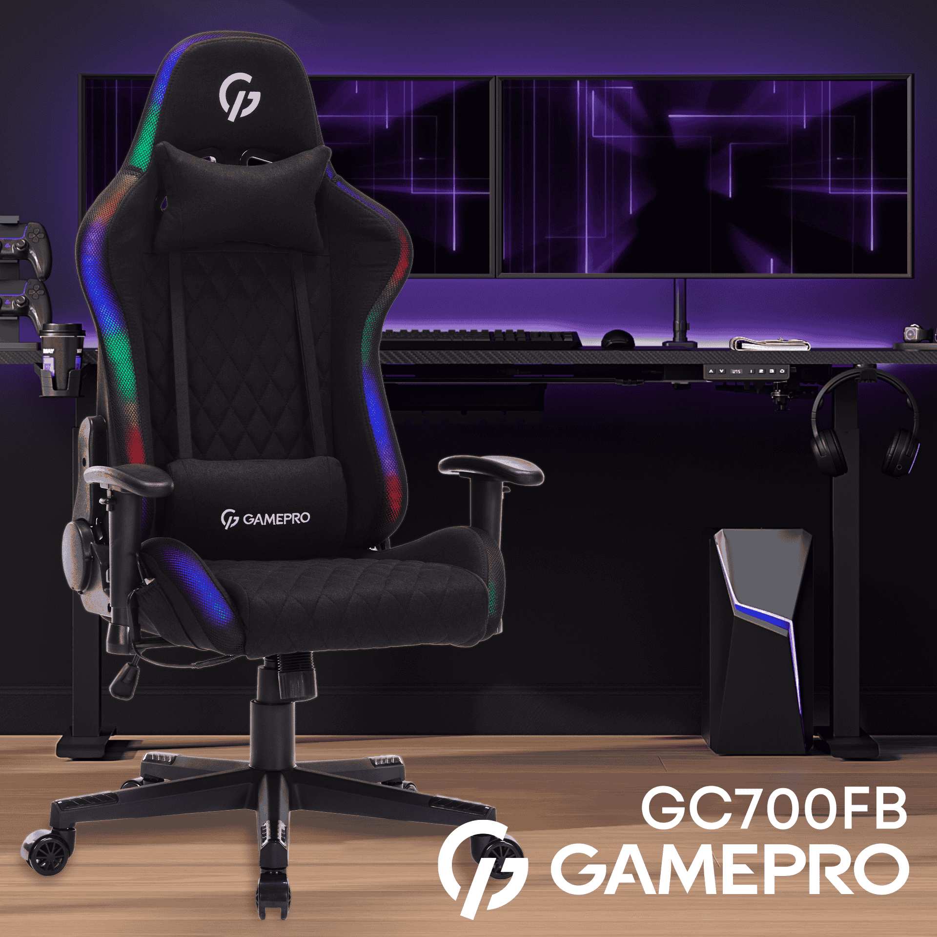 Крісло ігрове Gamepro GC700FB RGB Fabric Black