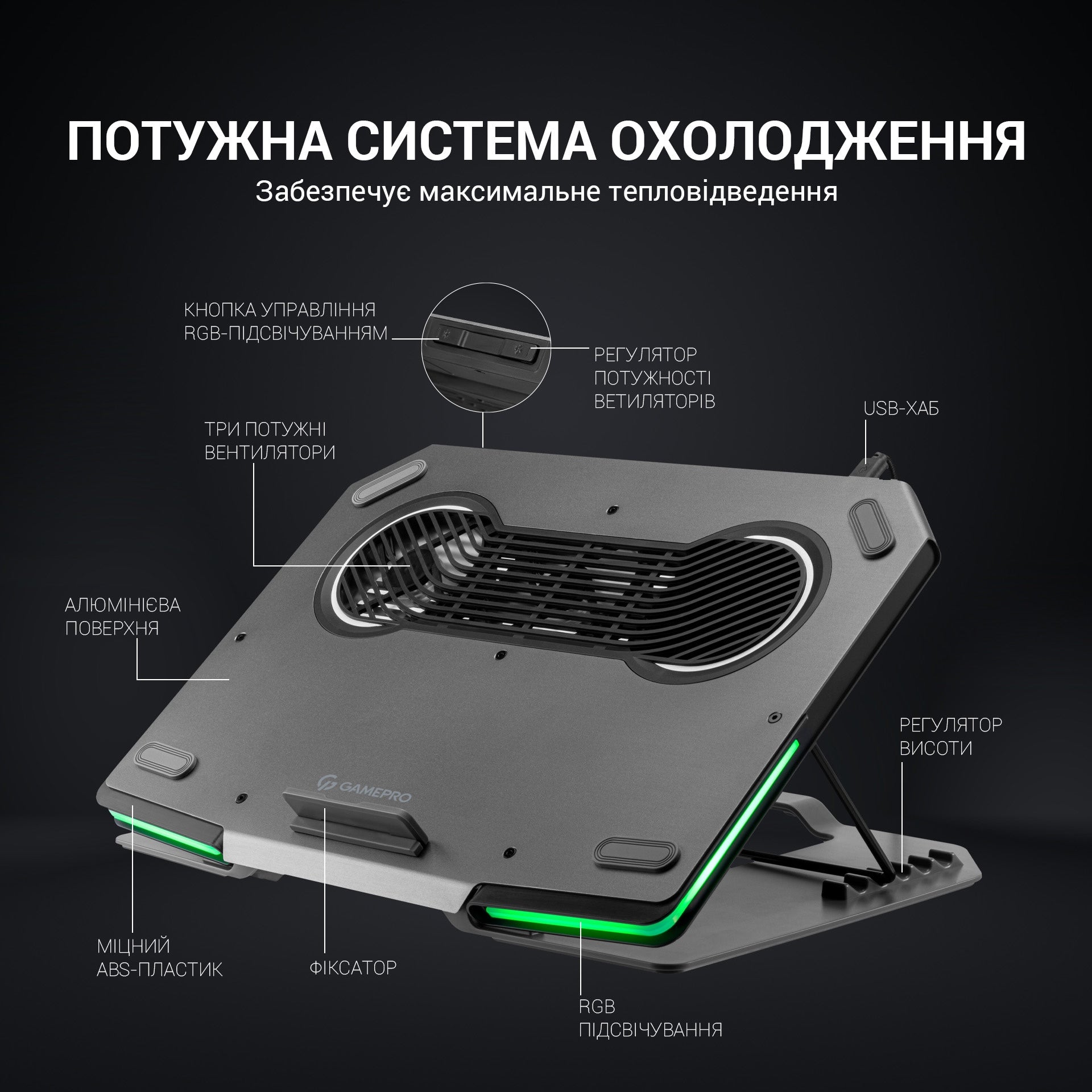Підставка для охолодження ноутбука GamePro (CP1540)