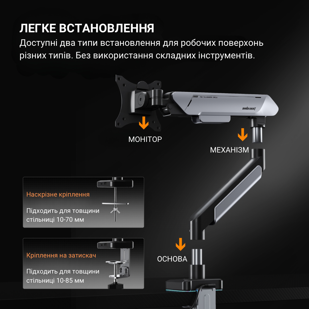 Настольный крепеж для монитора Anda Seat Stealth PRO II RGB 17"-42"