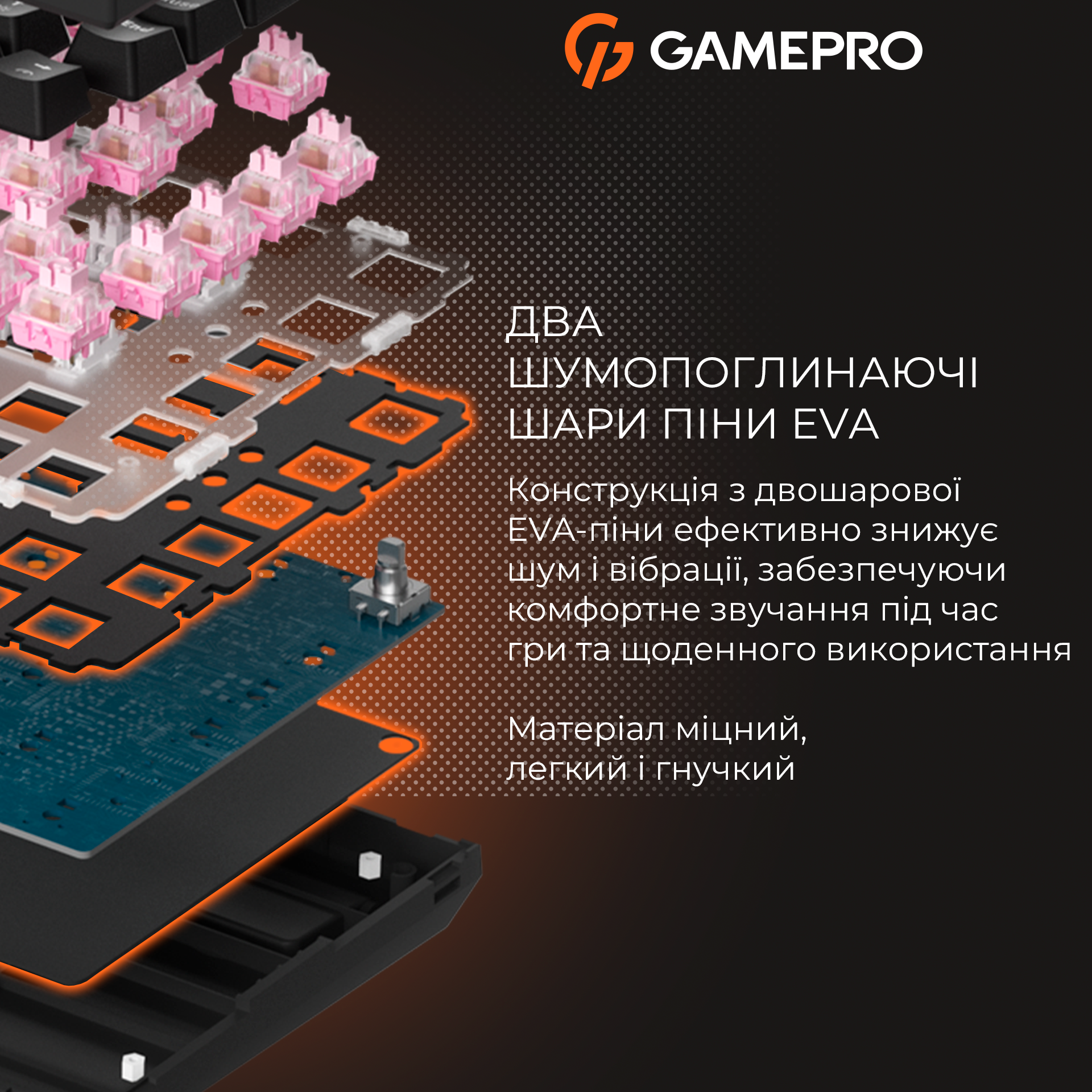 GamePro MK160 V2 Warden QLAB Sakura White — шумопоглинальні шари піни EVA