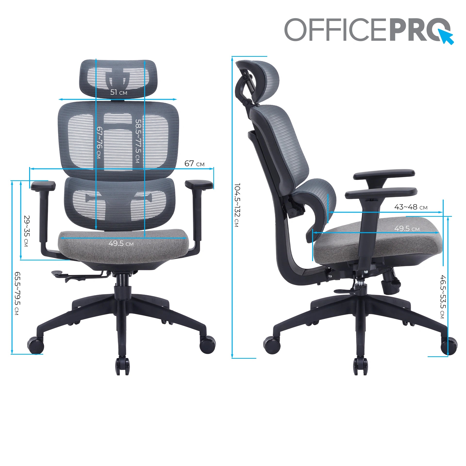 Ергономічне офісне крісло OfficePro Skyline OC580 чорне з сітчастою спинкою