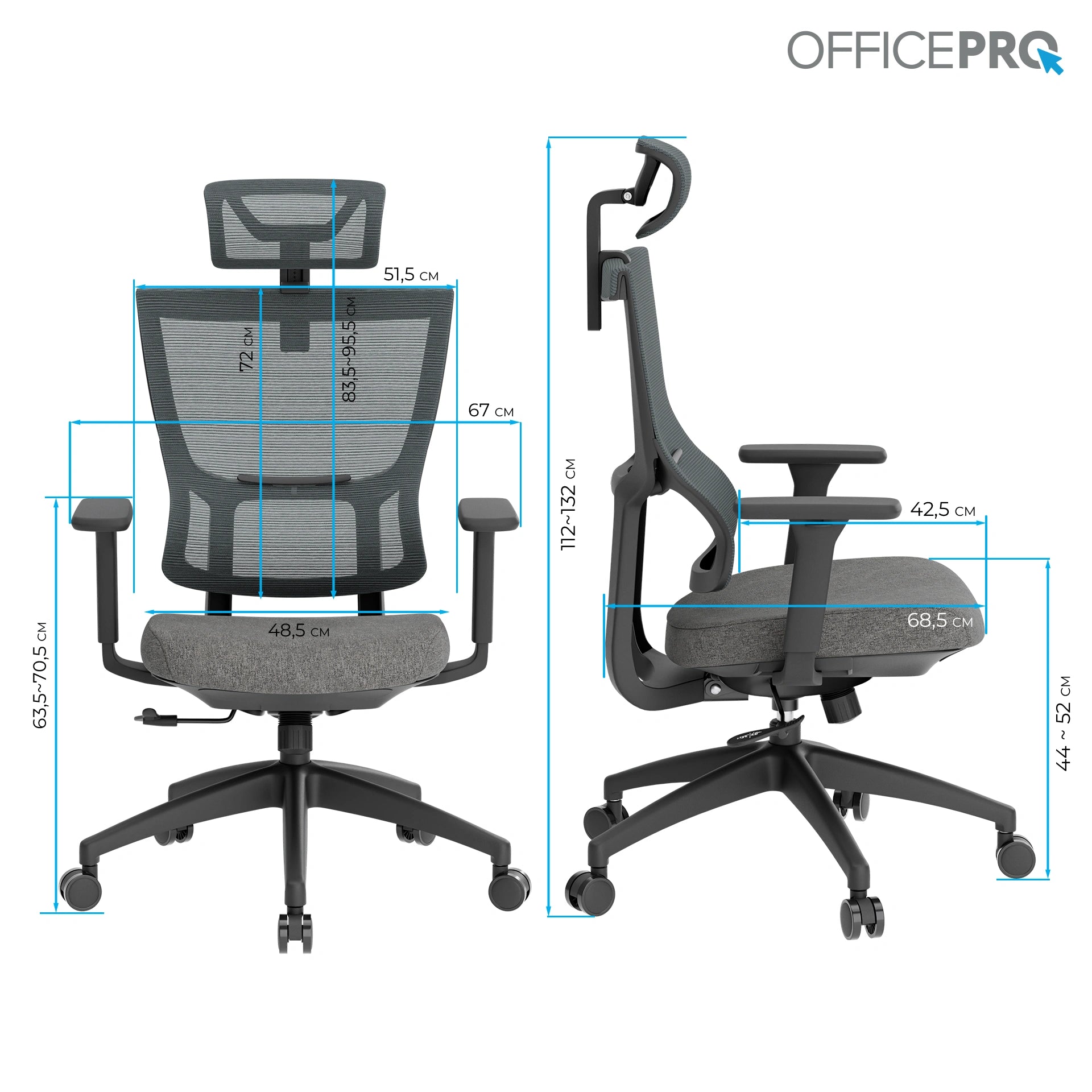 Ергономічне офісне крісло OfficePro Elegant OC600 чорне з сітчастою спинкою