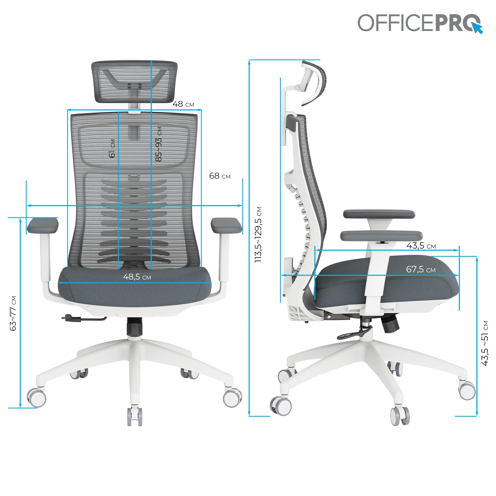 Ергономічне офісне крісло OfficePro Balance OC550 біле з сітчастою спинкою
