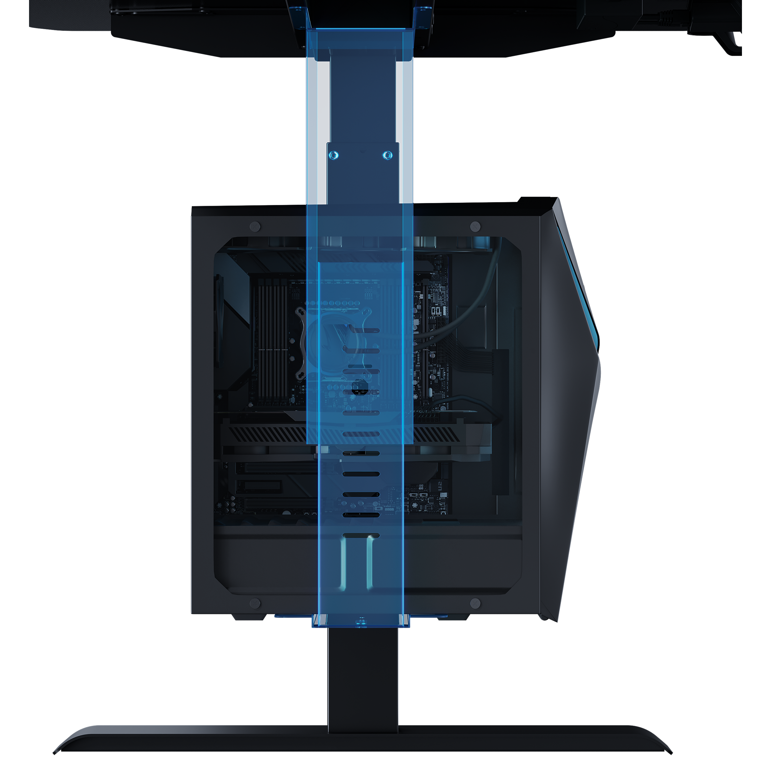 Кріплення для ПК Anda Seat ZJJ-01-B — ПК у тримачі під столом, вид спереду