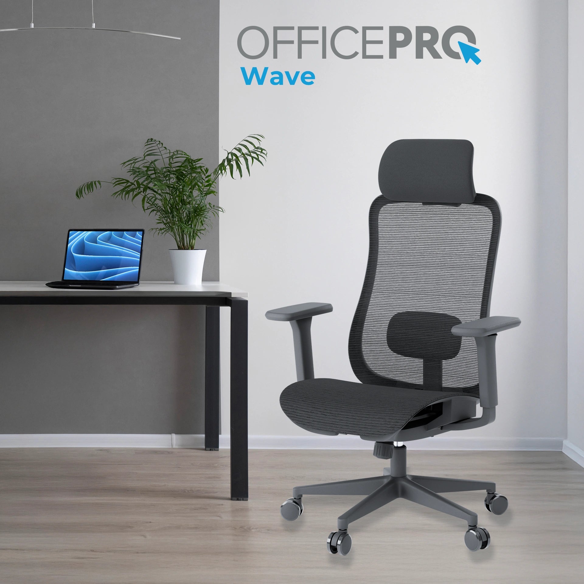Офісне крісло OfficePro Wave OC670 чорне з сітчастою спинкою