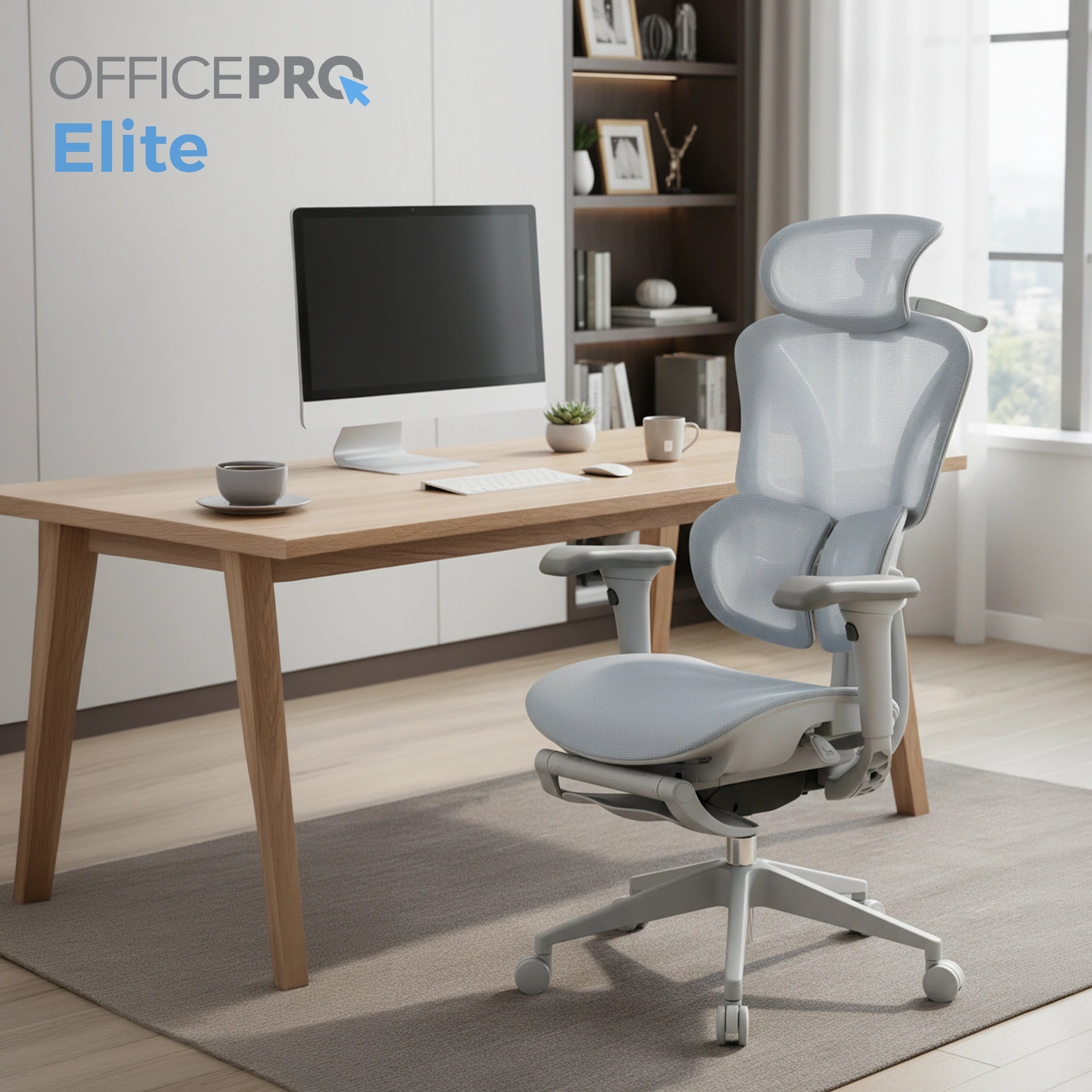 Сітчасте офісне крісло OfficePro Elite OC950 сіро-блакитне