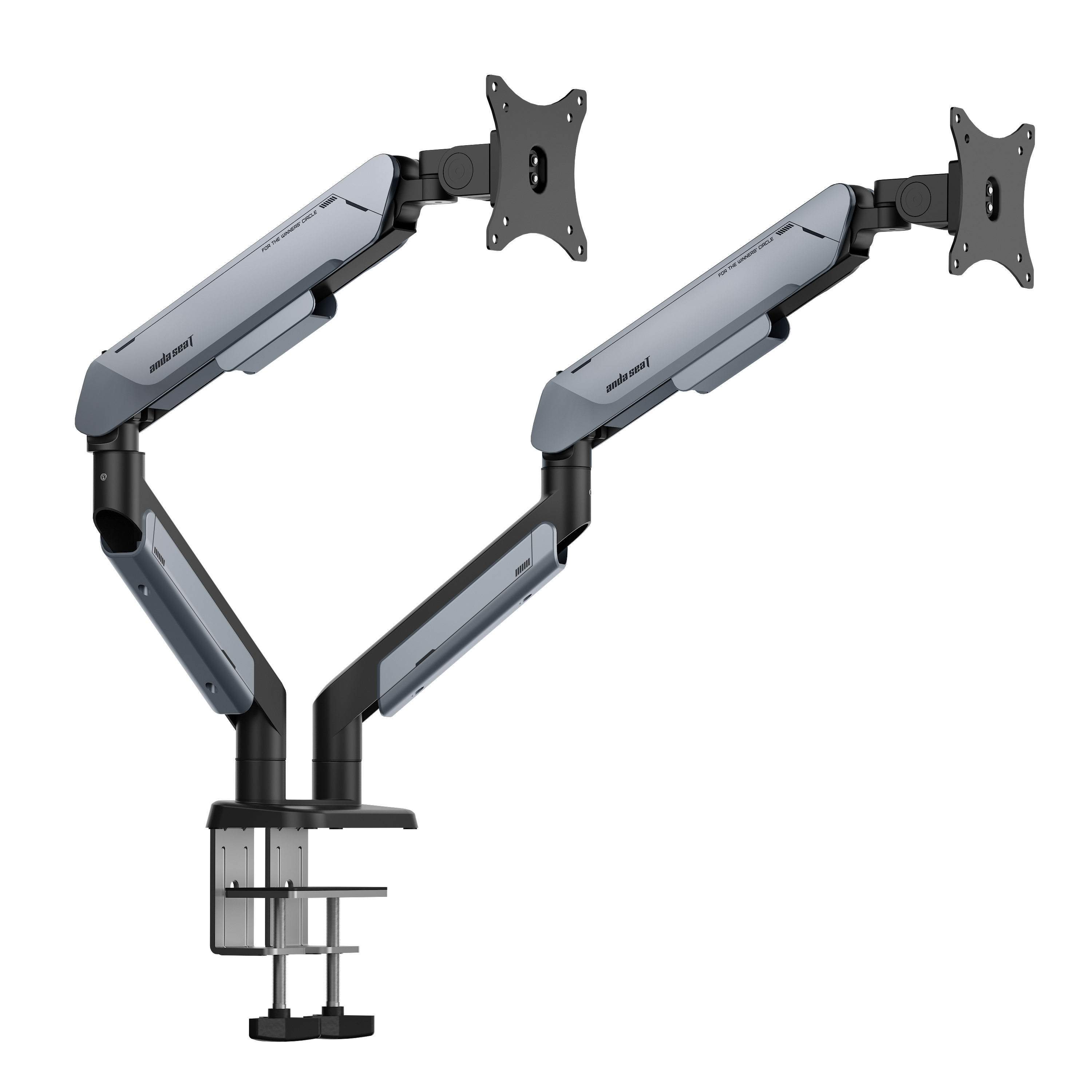 Кронштейн для двох моніторів Anda Seat Stealth PRO II Duo чорний — штанги витягнуті, три чверті