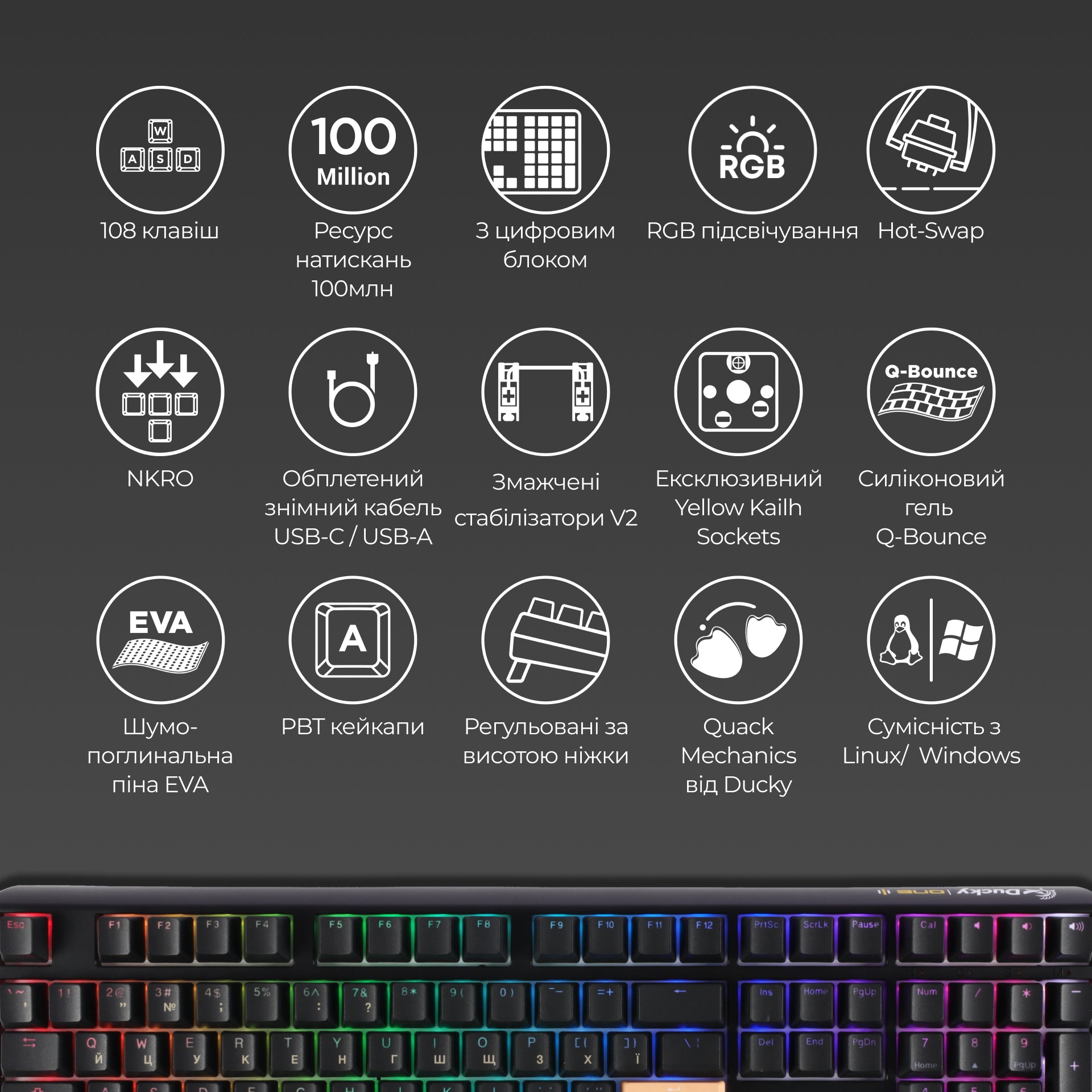 Механічна клавіатура Ducky One 3 RGB Black UA