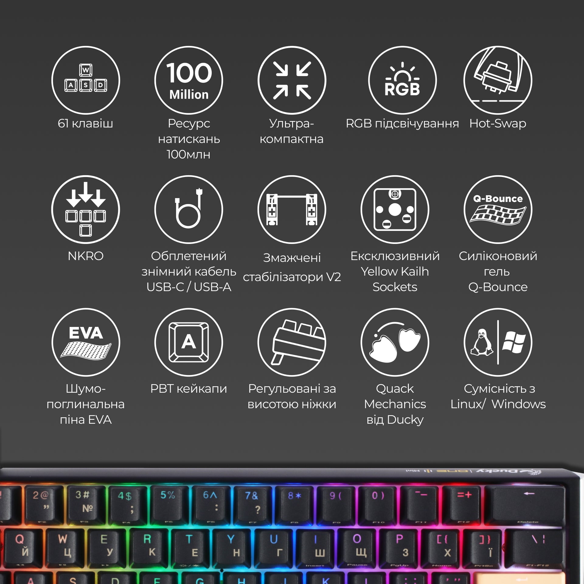 Механічна клавіатура Ducky One 3 Mini RGB Black UA