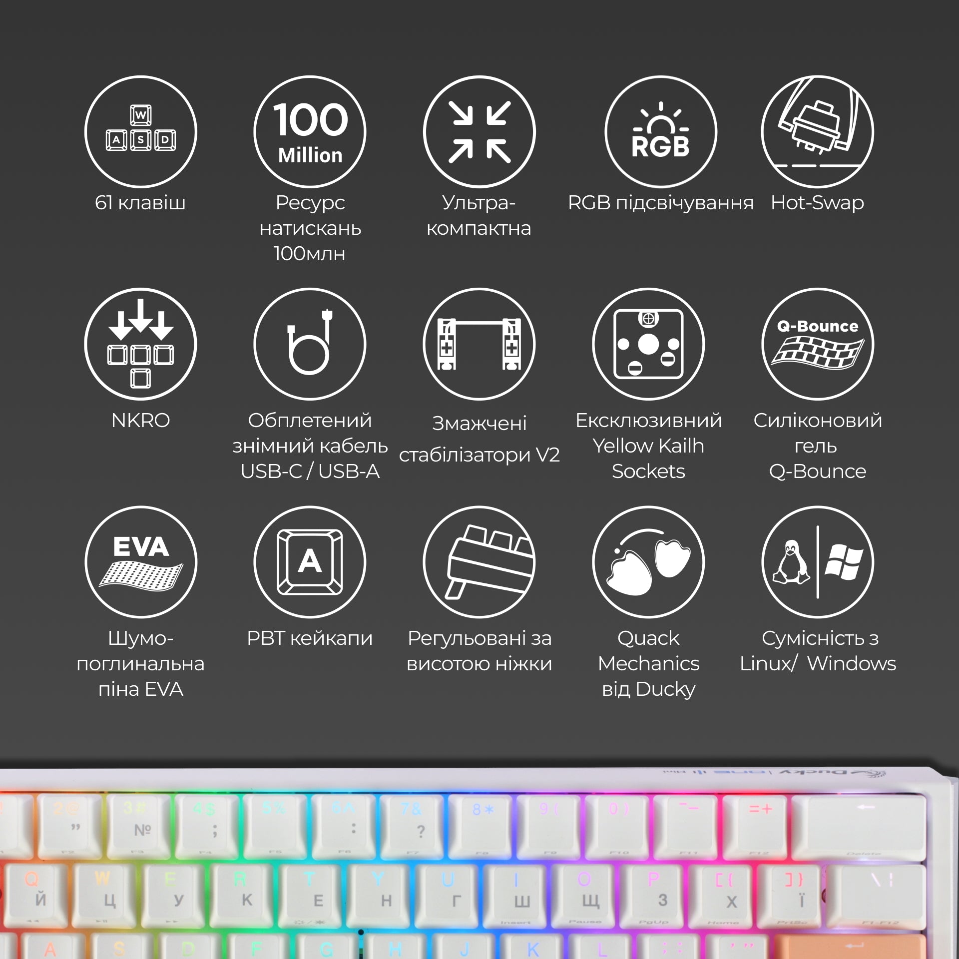 Механічна клавіатура Ducky One 3 Mini RGB White UA