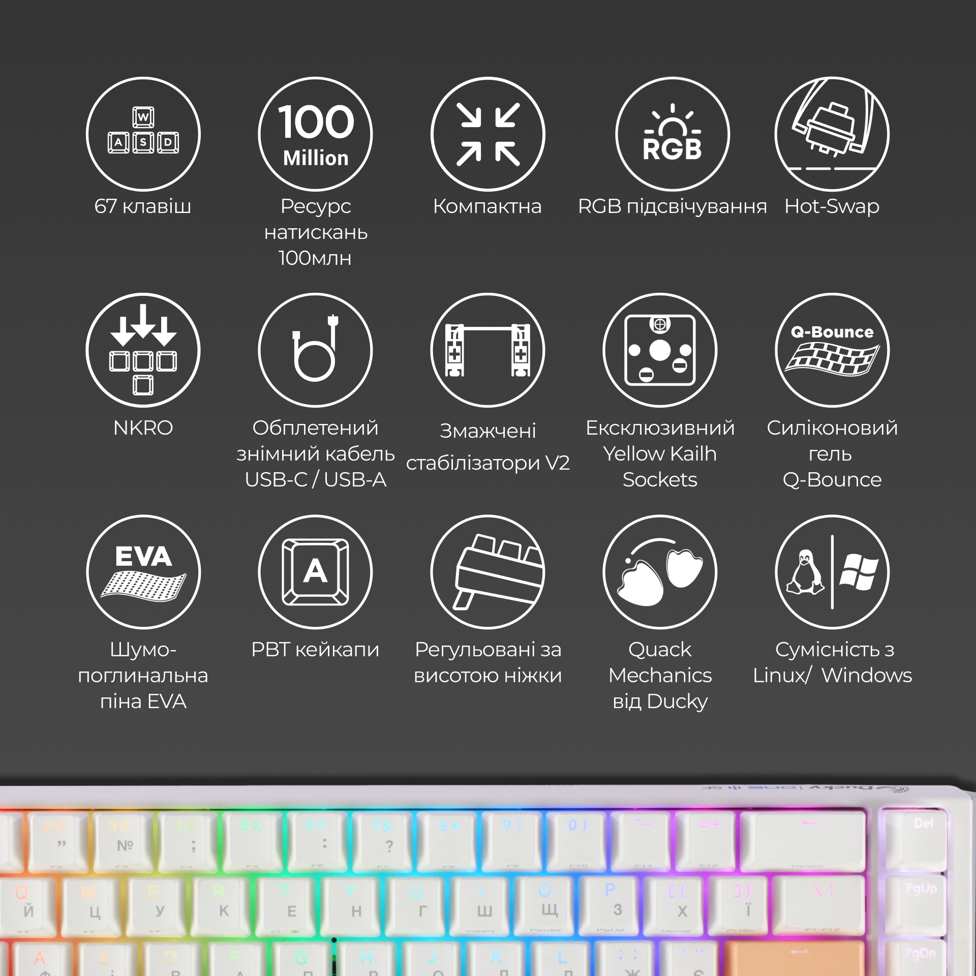 Механічна клавіатура Ducky One 3 SF RGB White UA