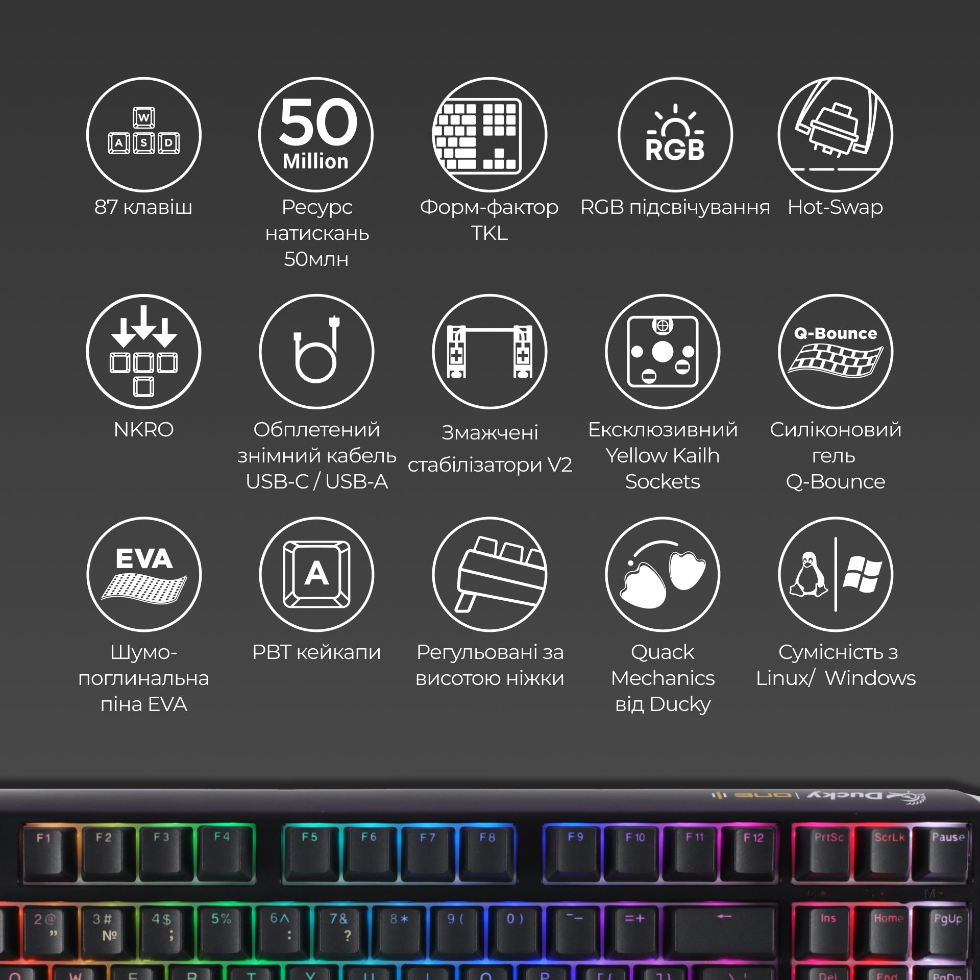 Механічна клавіатура Ducky One 3 TKL RGB Black UA