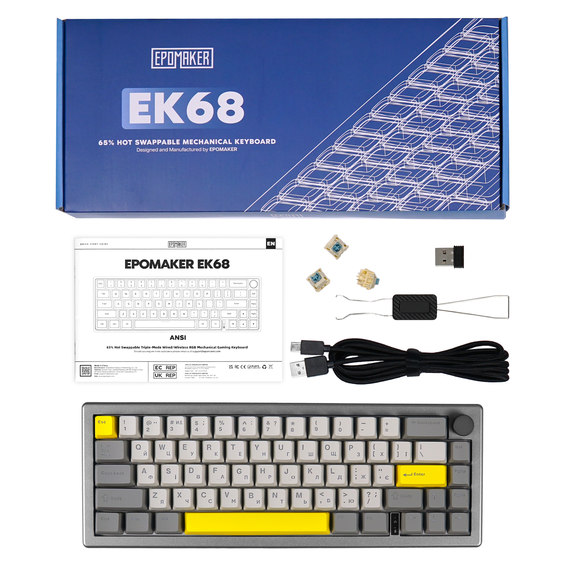 Клавіатура механічна бездротова EPOMAKER EK68 Budgerigar V2 Black (EK68-B-BV2)