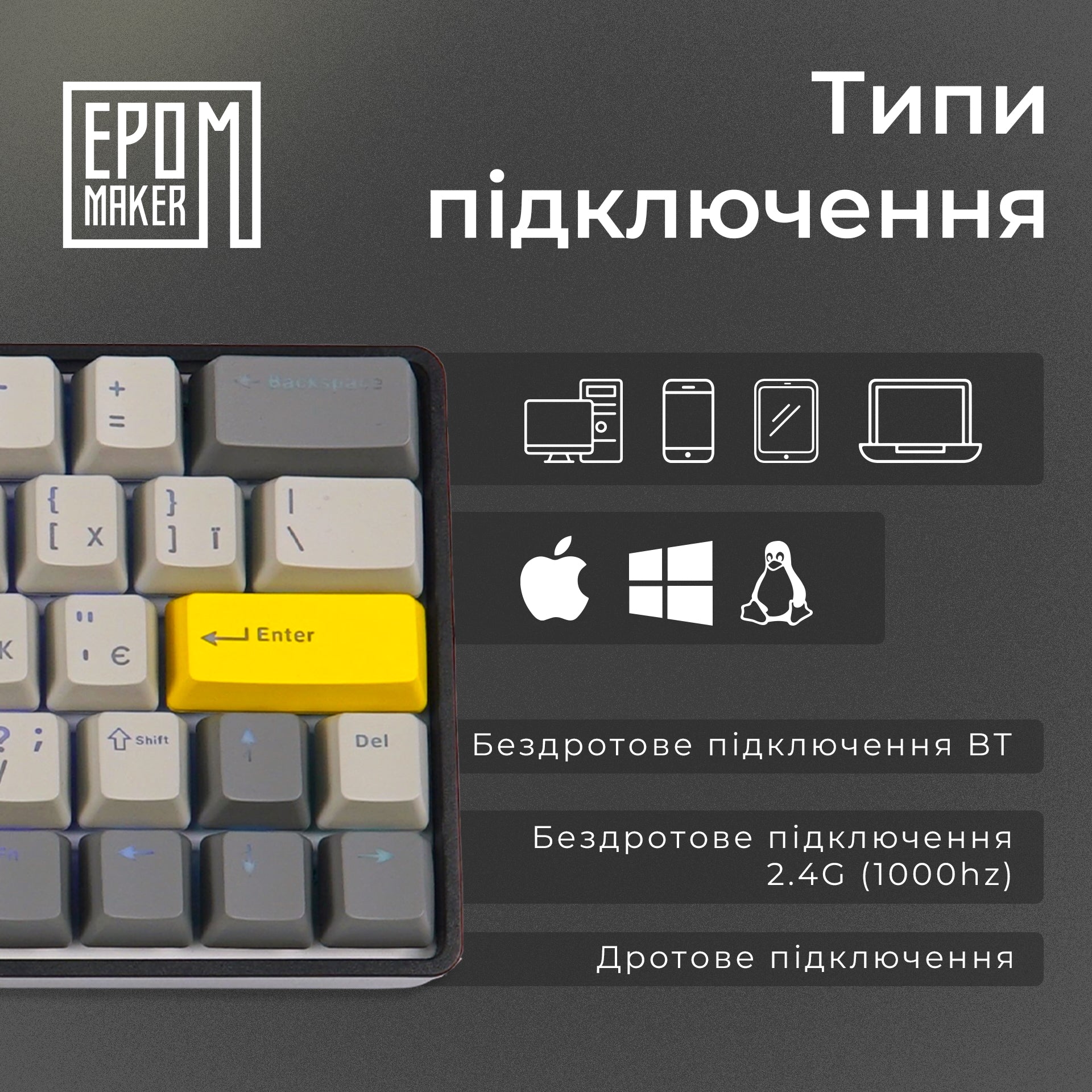 Клавіатура механічна бездротова EPOMAKER EP64 Mulan Black (EP64-B-M)