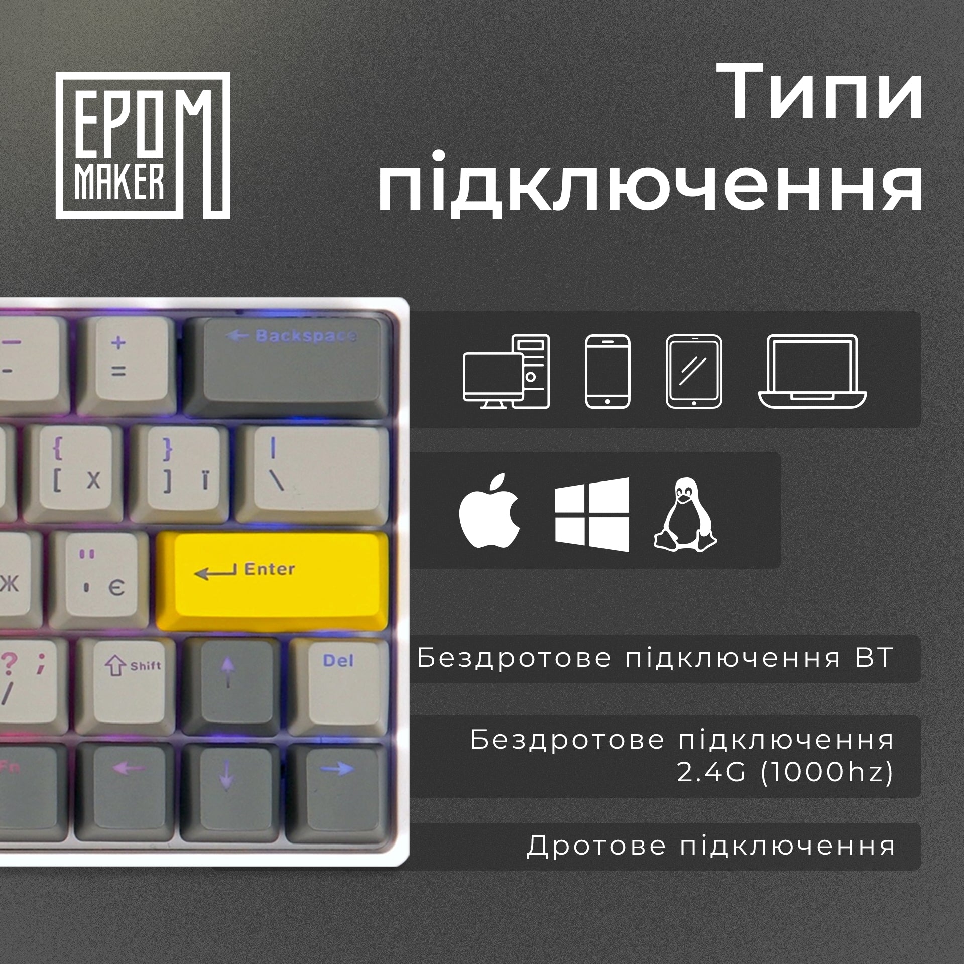 Клавиатура механическая беспроводная EPOMAKER EP64 Mulan White (EP64-WM)
