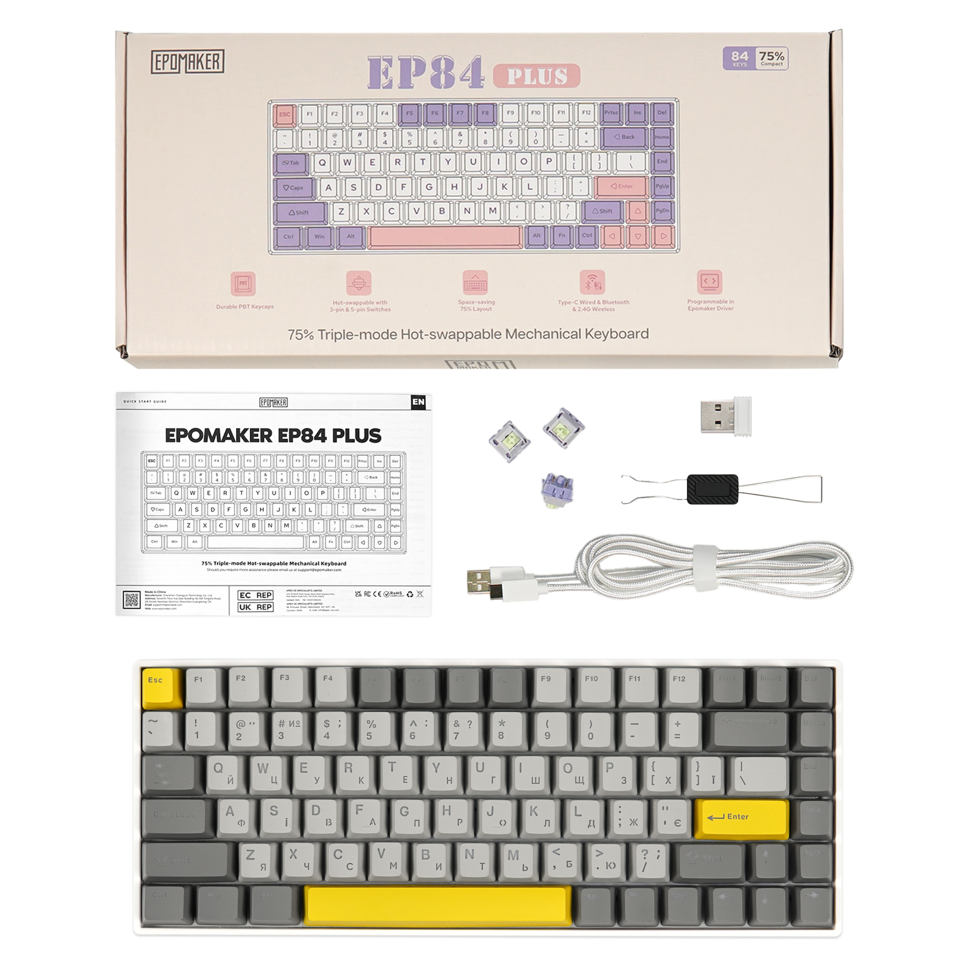Клавіатура механічна бездротова EPOMAKER EP84 Wisteria Linear White (EP84-W-WL)