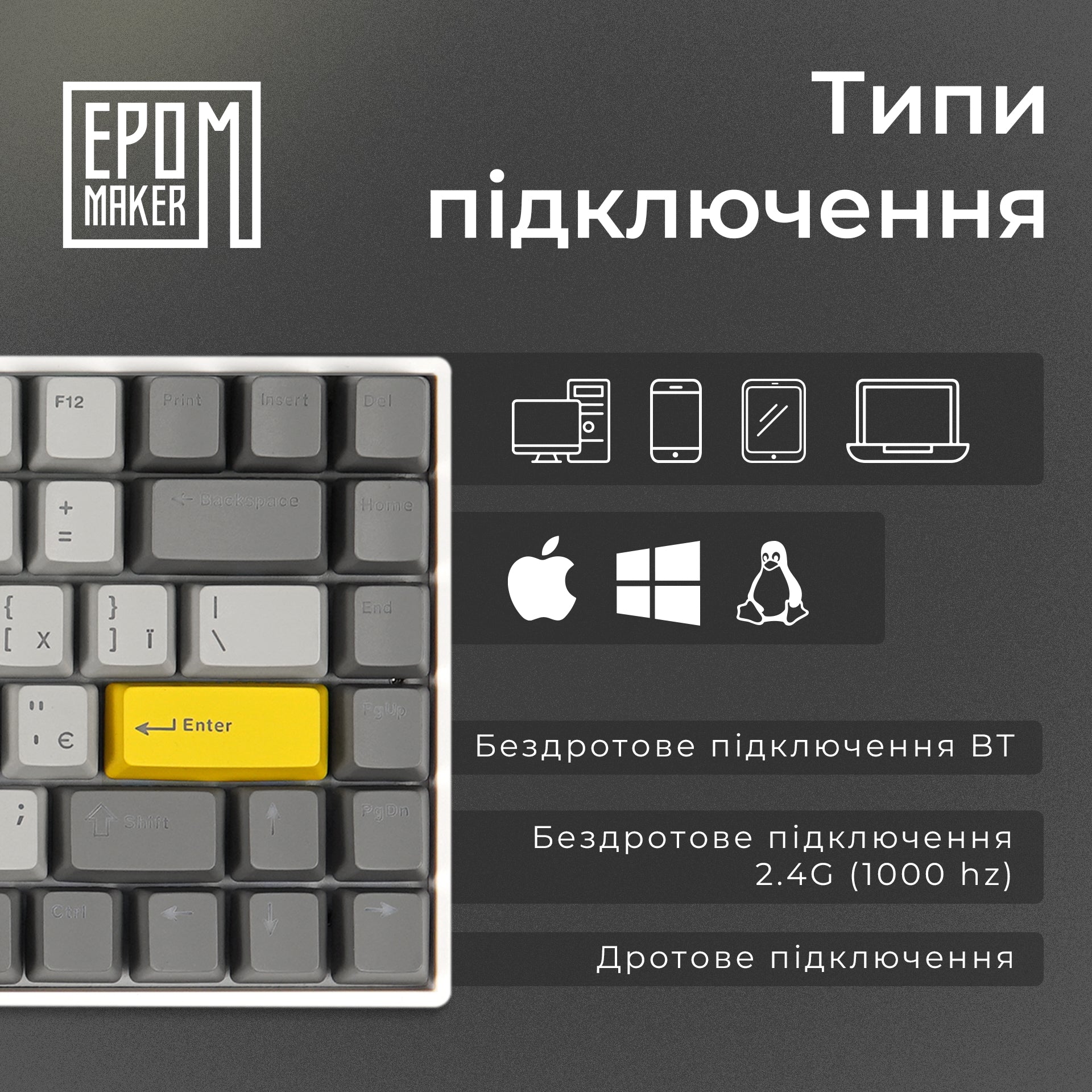 Клавіатура механічна бездротова EPOMAKER EP84 Wisteria Linear White (EP84-W-WL)
