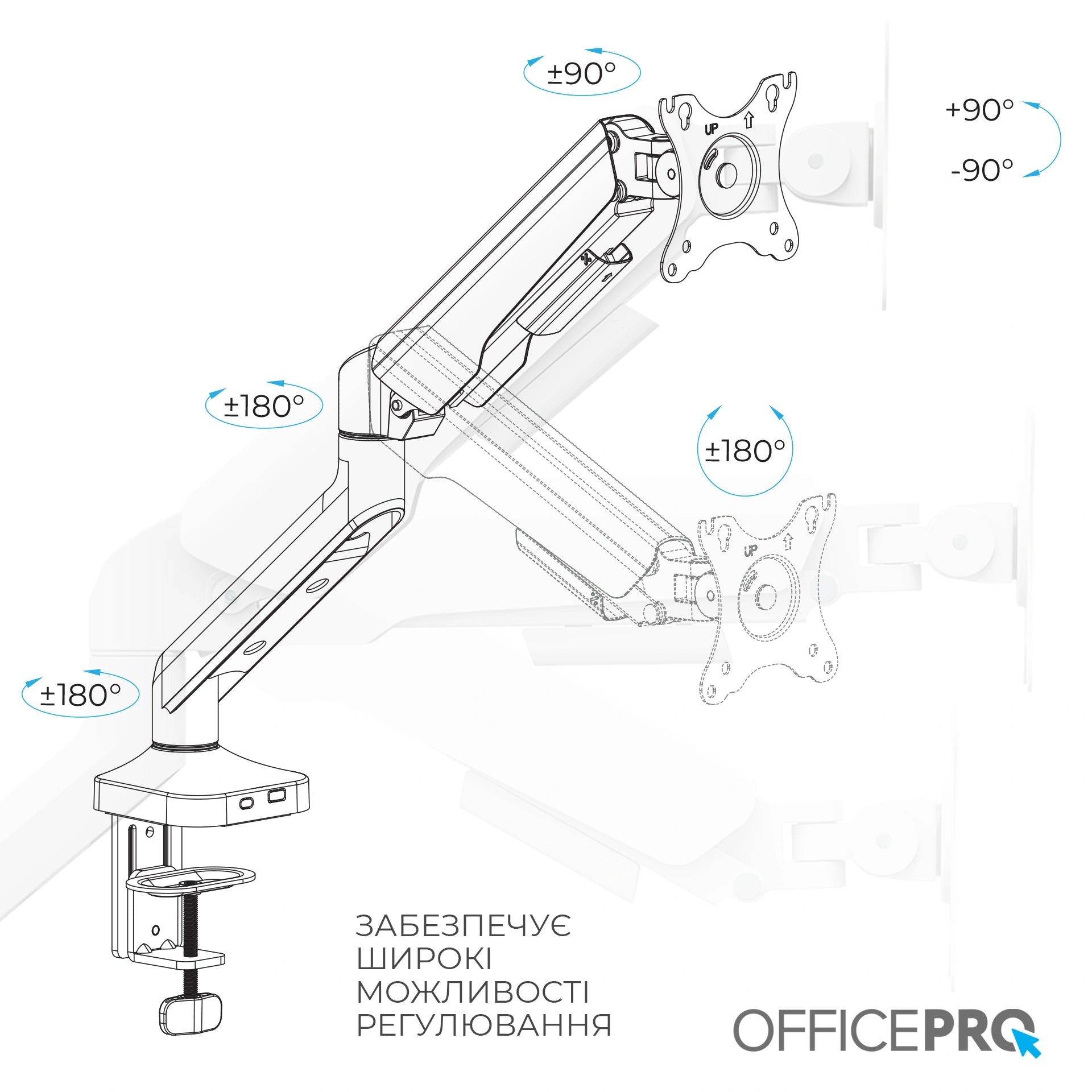 Кронштейн OfficePro MA441W білий — шарнір штанги крупним планом