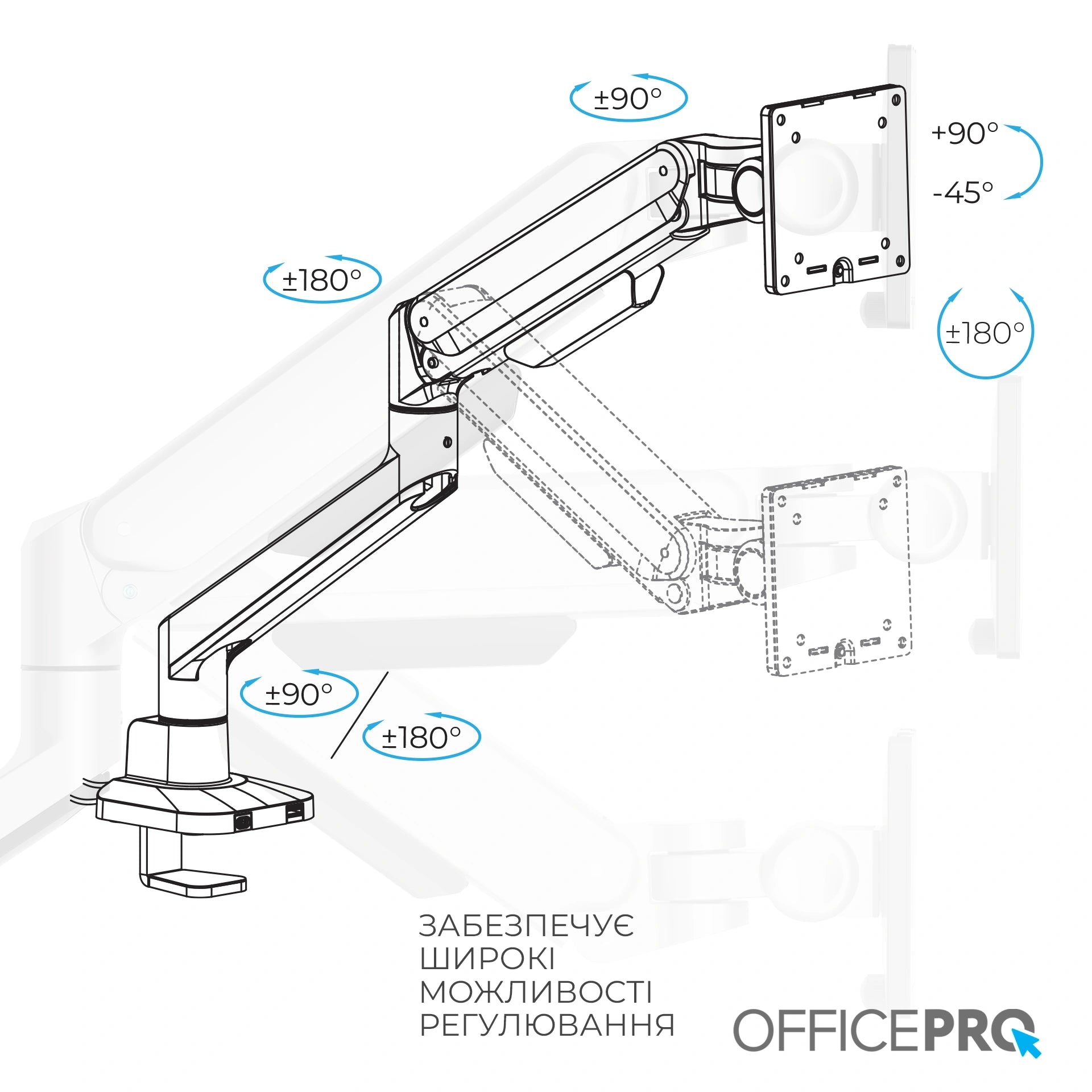 Кронштейн для монітора OfficePro MA601G сірий — схема монтажу до столу, друга