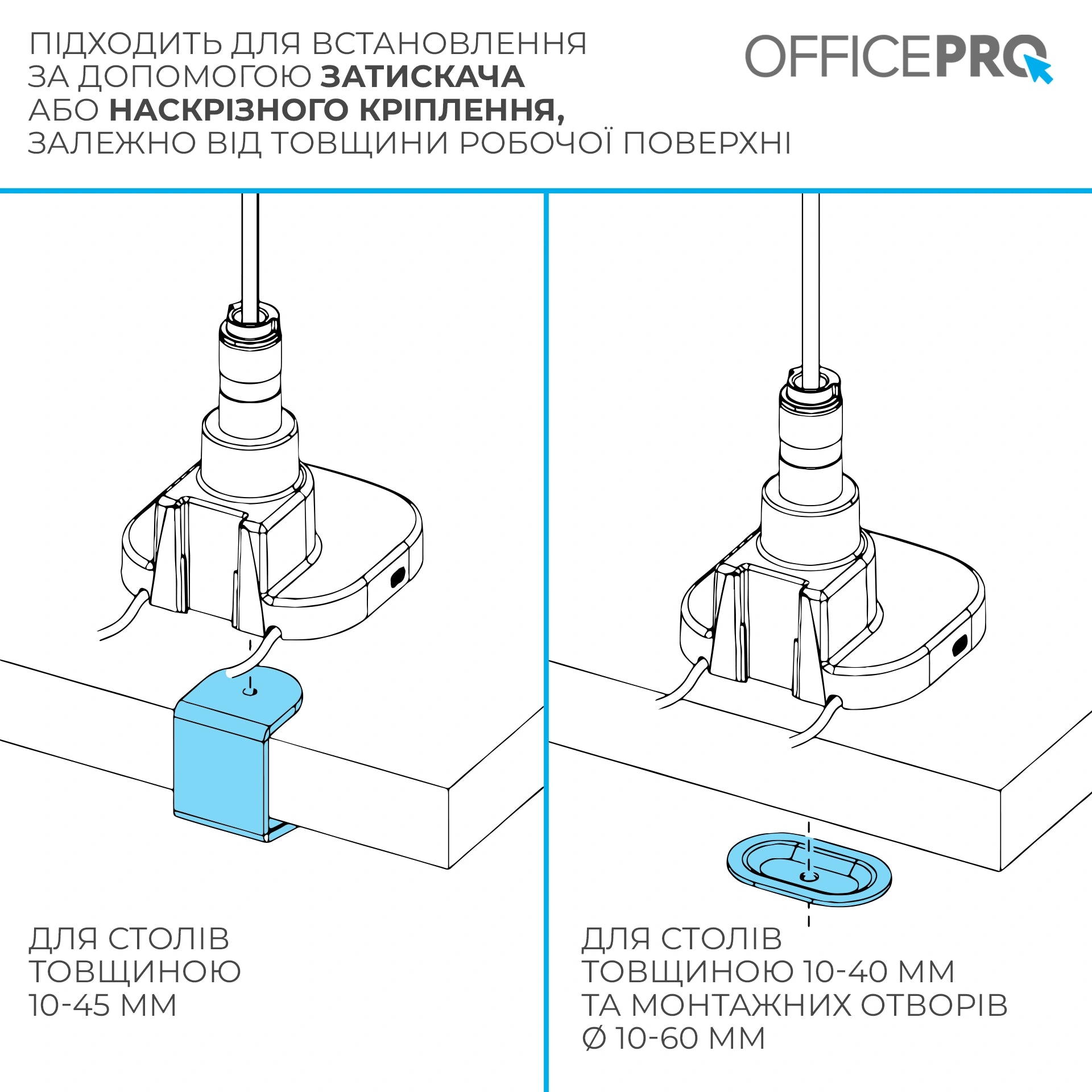 Кронштейн OfficePro MA851W білий — варіанти струбцини