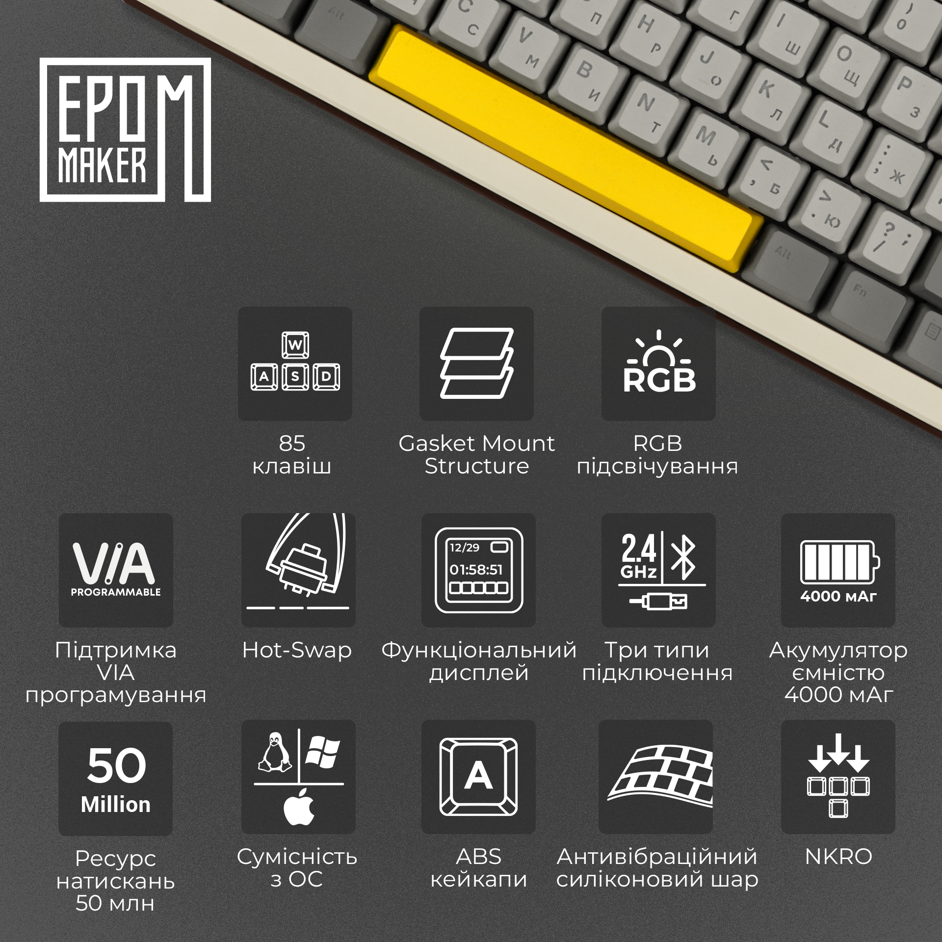 Клавіатура механічна бездротова EPOMAKER Shadow-S Mulan White (SHS-W-M)
