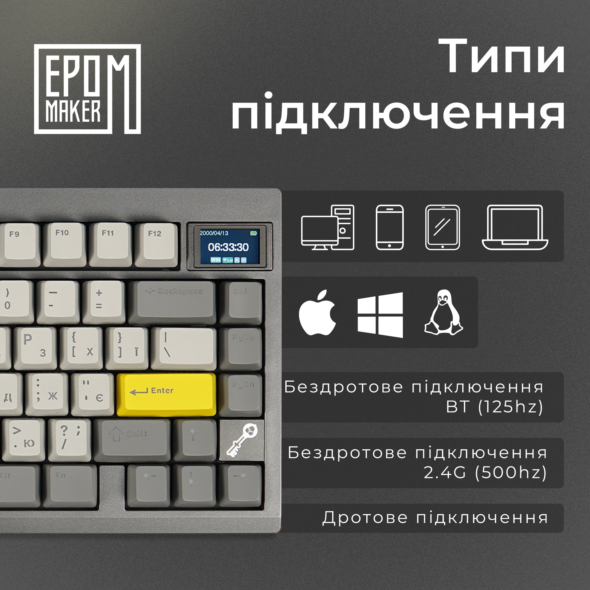 Клавіатура механічна бездротова EPOMAKER TH80 PRO V2 Sea Salt Silent Black (TH80-PROV2-B-SS)