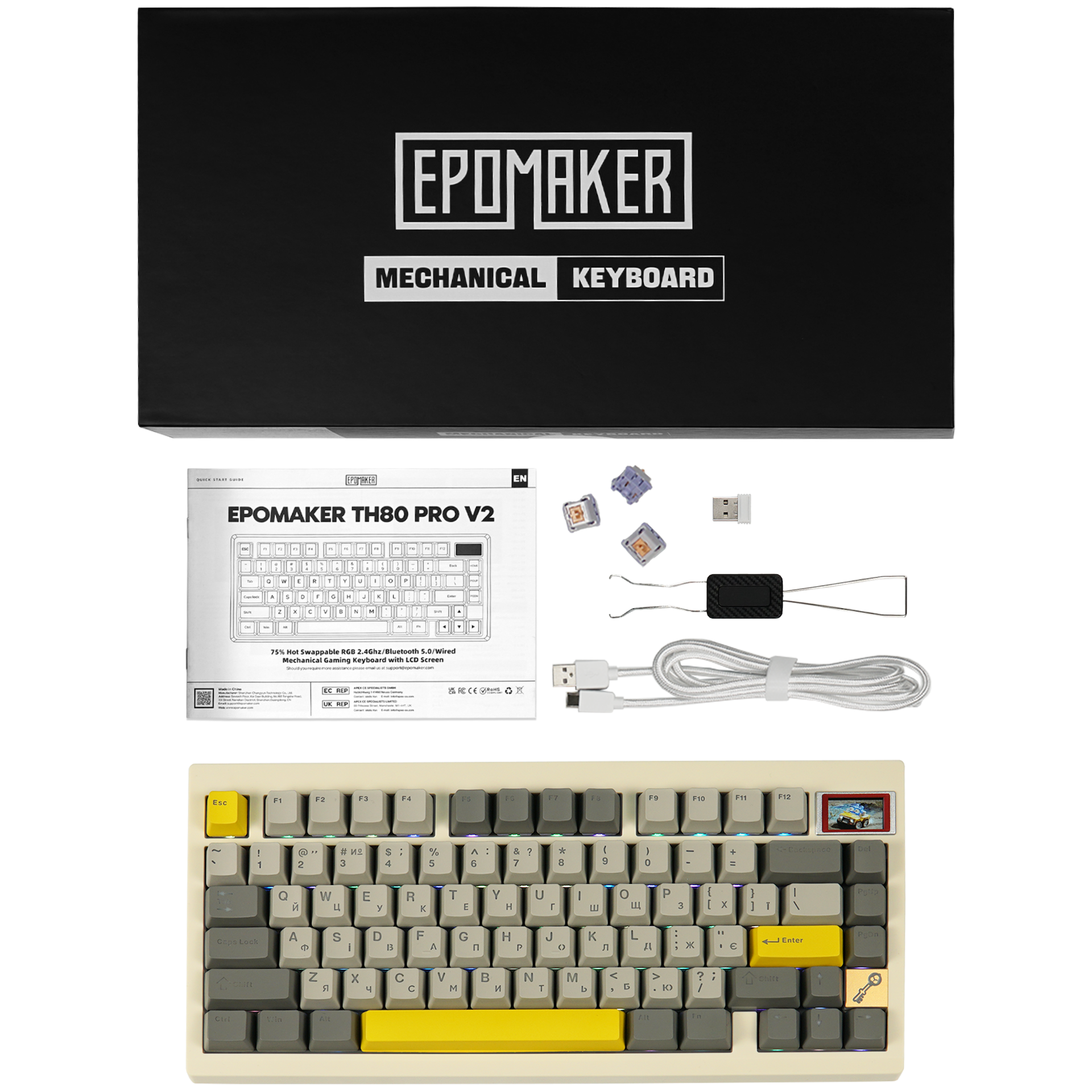 Клавиатура механическая беспроводная EPOMAKER TH80 PRO V2 Wisteria Tactile White (TH80-PROV2-W-WT)
