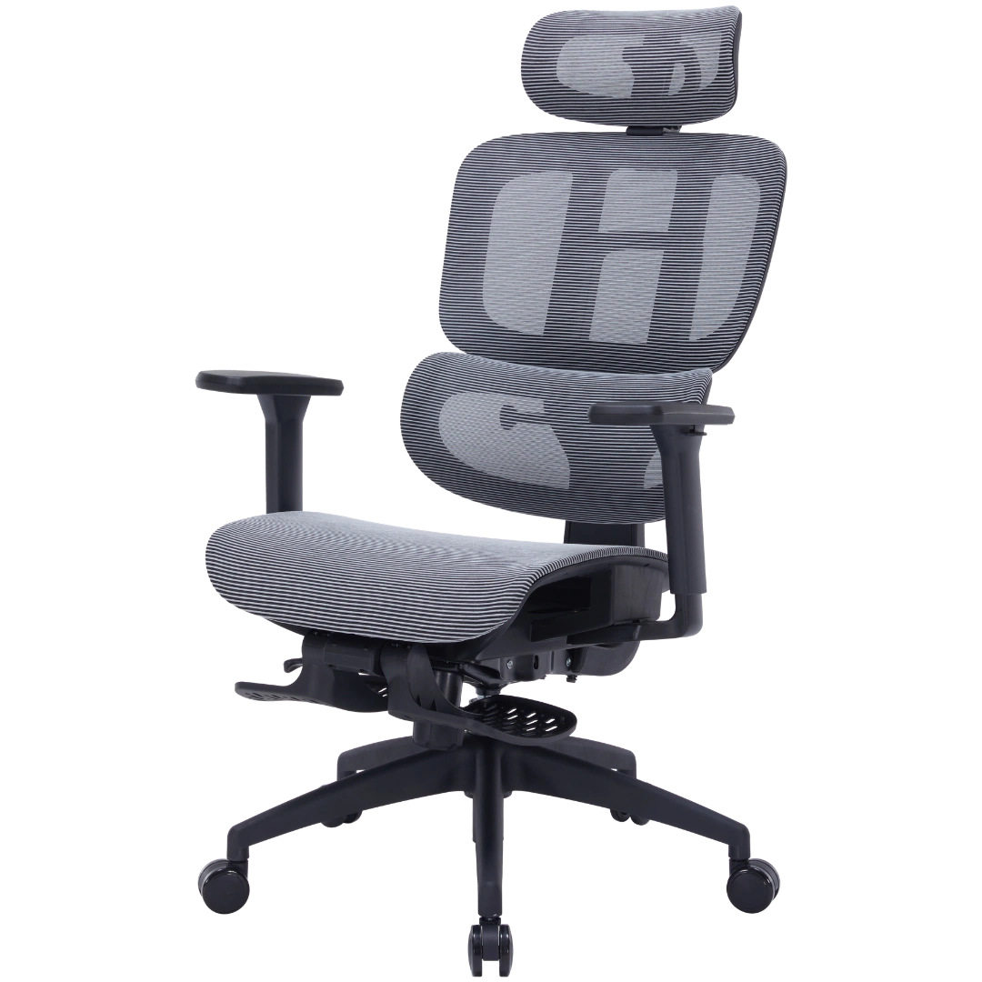 Офісне крісло OfficePro Skyline OC750 чорно-сіре з підставкою для ніг, сітка