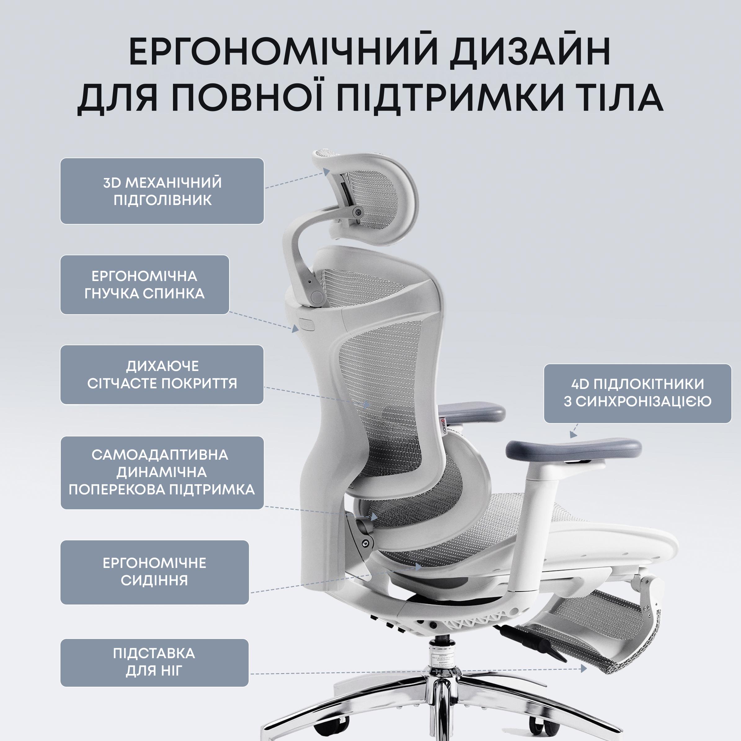 Ергономічне крісло Sihoo DORO C300 Pro біле, сітка, з підставкою для ніг