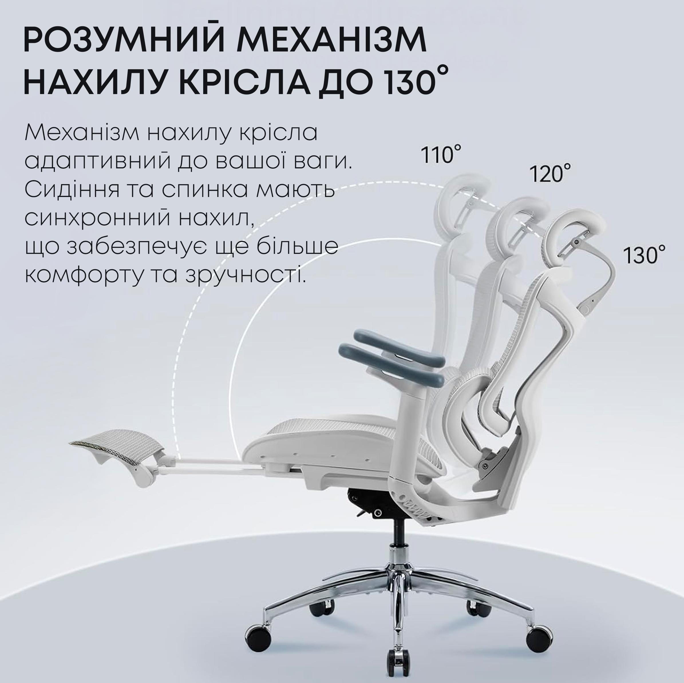 Ергономічне крісло Sihoo DORO C300 Pro біле, сітка, з підставкою для ніг