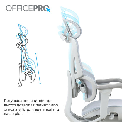 Сітчасте офісне крісло OfficePro Elite OC950 сіро-блакитне