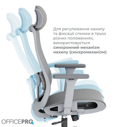 Ергономічне офісне крісло OfficePro Wave OC670 сіре з сітчастою спинкою