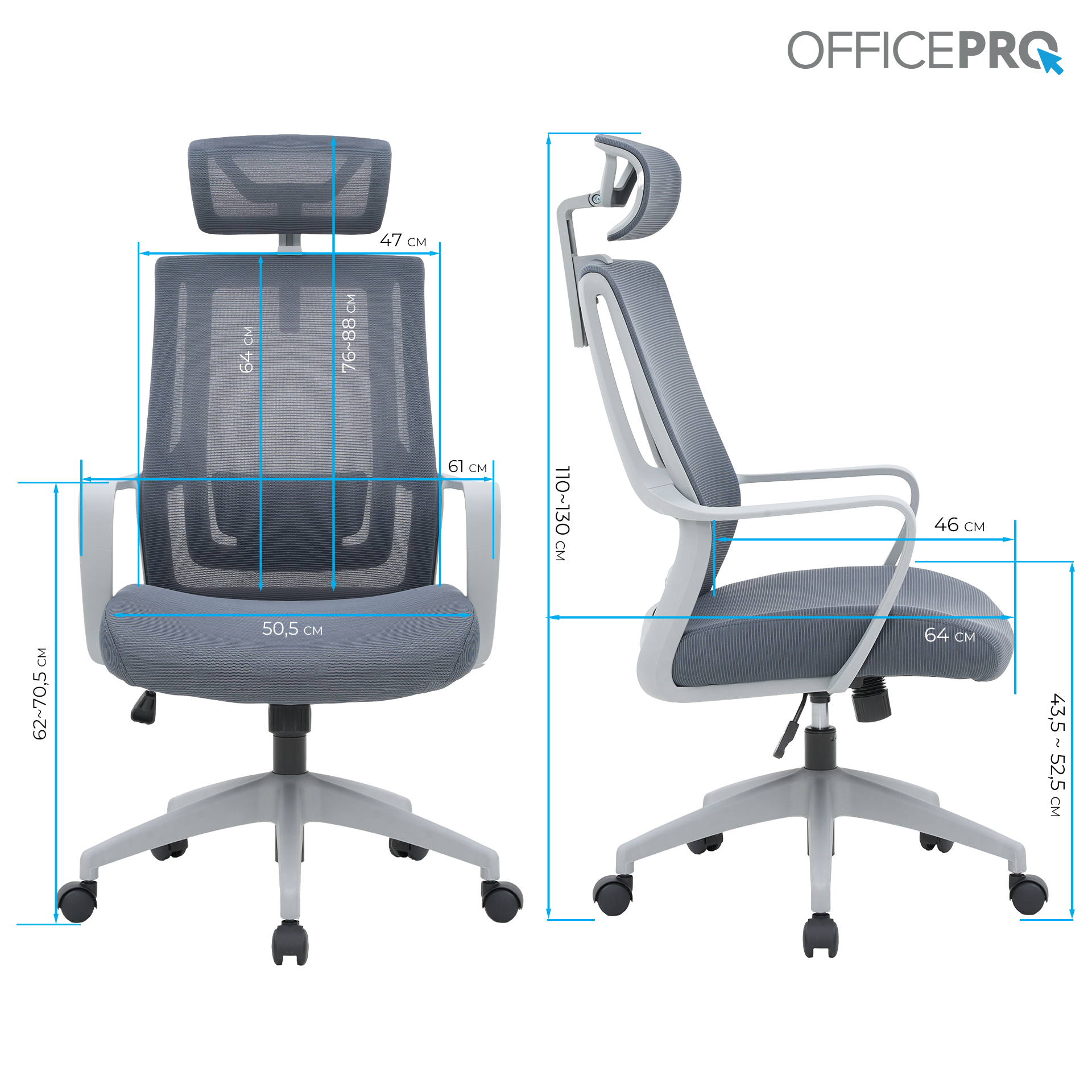 Ергономічне офісне крісло OfficePro Harmony OC310 сіре з сітчастою спинкою