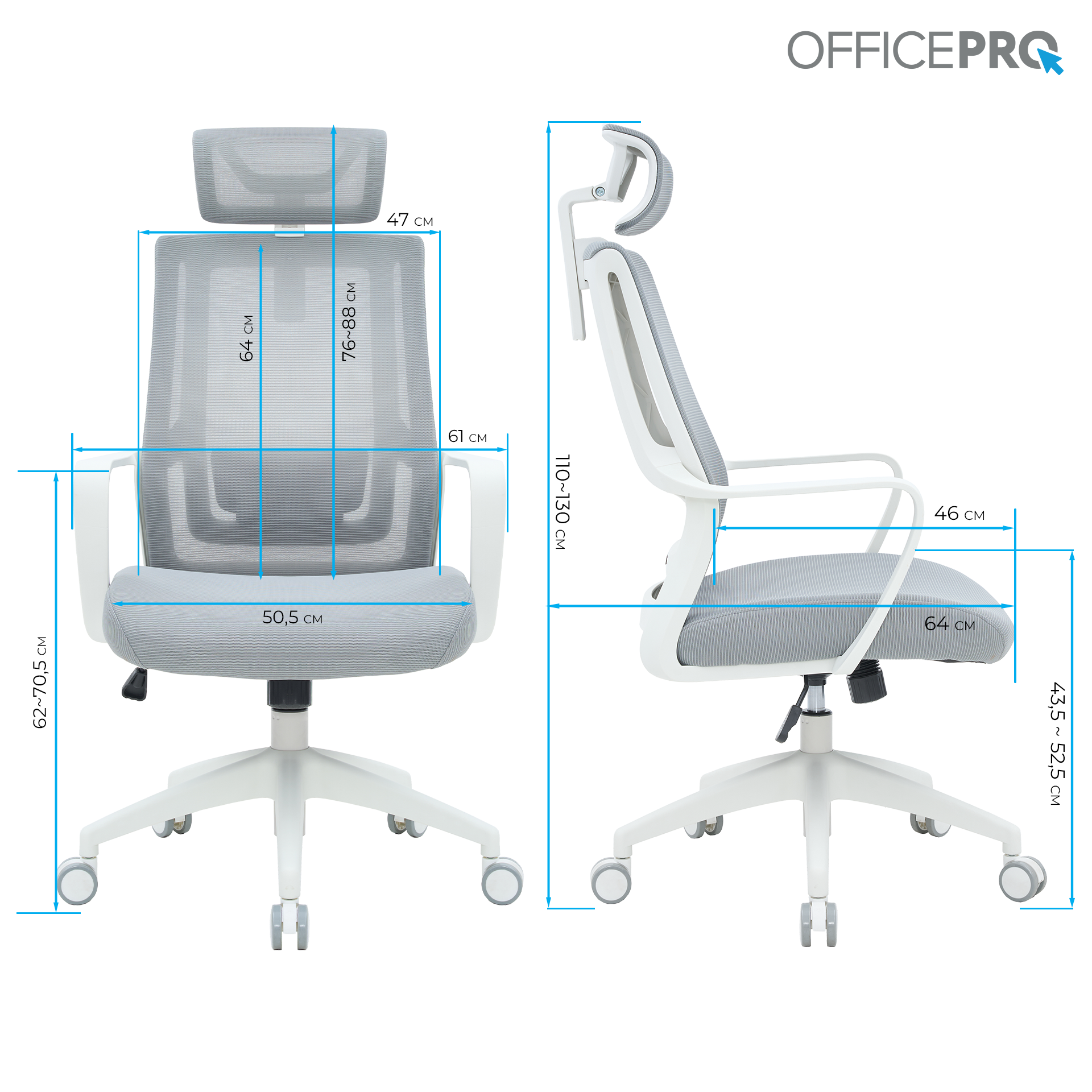 Ергономічне офісне крісло OfficePro Harmony OC310 світло-сіре з сітчастою спинкою