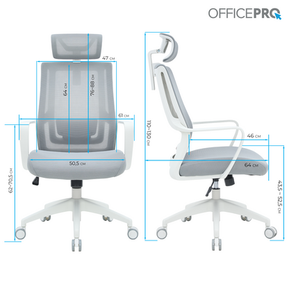 Ергономічне офісне крісло OfficePro Harmony OC310 світло-сіре з сітчастою спинкою