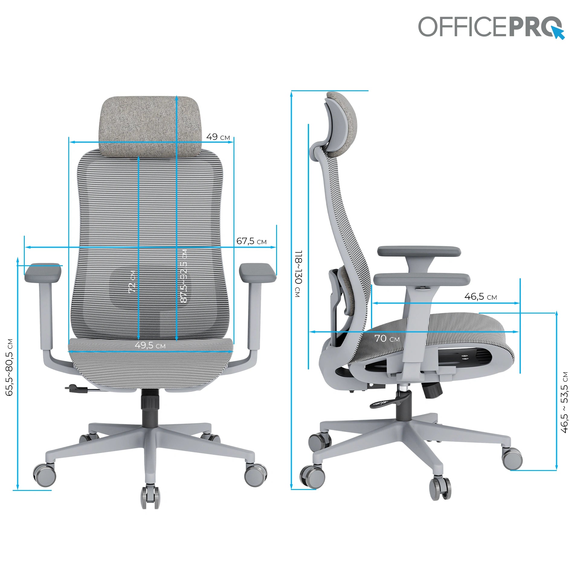 Ергономічне офісне крісло OfficePro Wave OC670 сіре з сітчастою спинкою