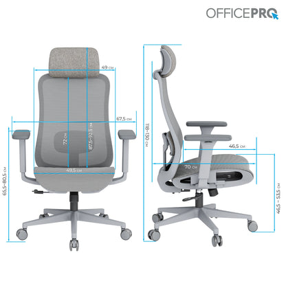Ергономічне офісне крісло OfficePro Wave OC670 сіре з сітчастою спинкою