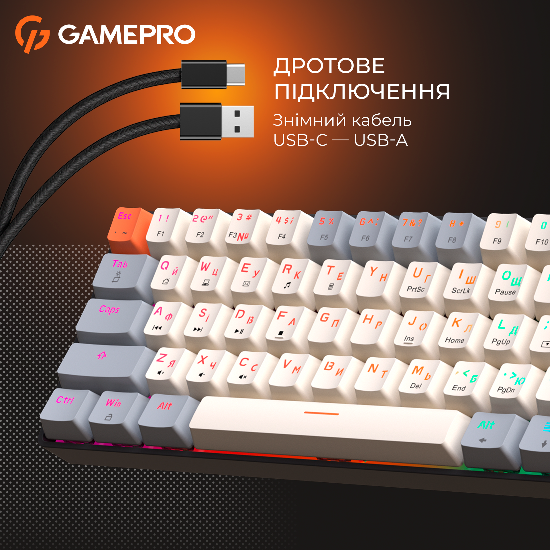 GamePro MK130 V2 Infinity QLAB Sakura Black — дротове підключення USB-C