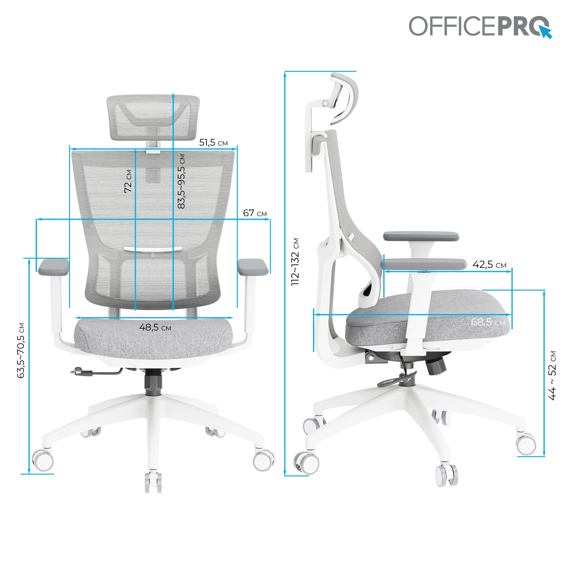 Ергономічне офісне крісло OfficePro Elegant OC600 біле з сітчастою спинкою