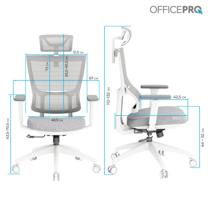 Ергономічне офісне крісло OfficePro Elegant OC600 біле з сітчастою спинкою