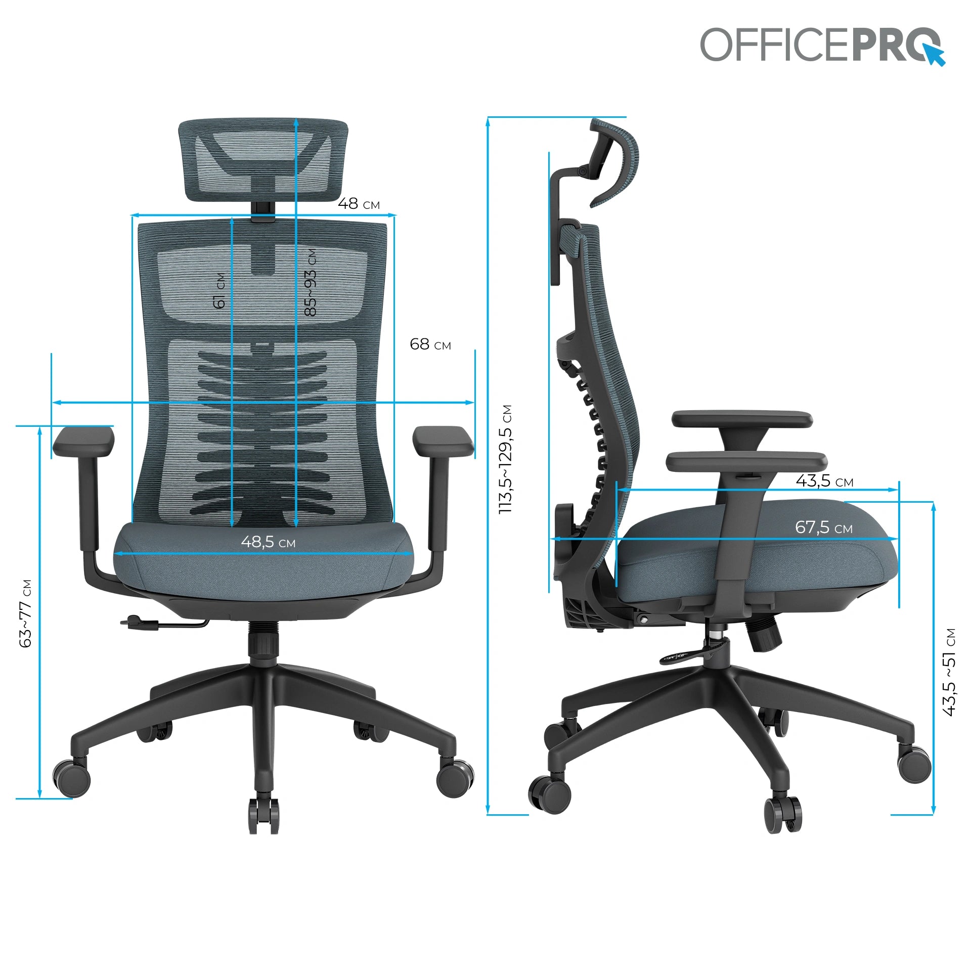 Ергономічне офісне крісло OfficePro Balance OC550 чорно-сіре з сіткою