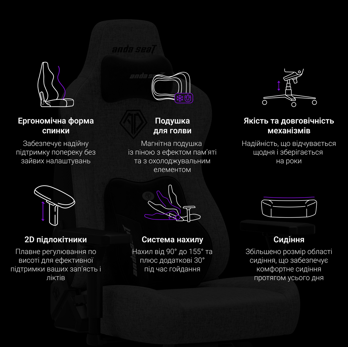 Крісло ігрове Anda Seat Novis Plus Fabric Black Size XL