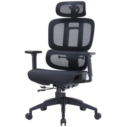 Ергономічне крісло OfficePro Skyline OC680B чорне — вид спереду, повна збірка з підголовником