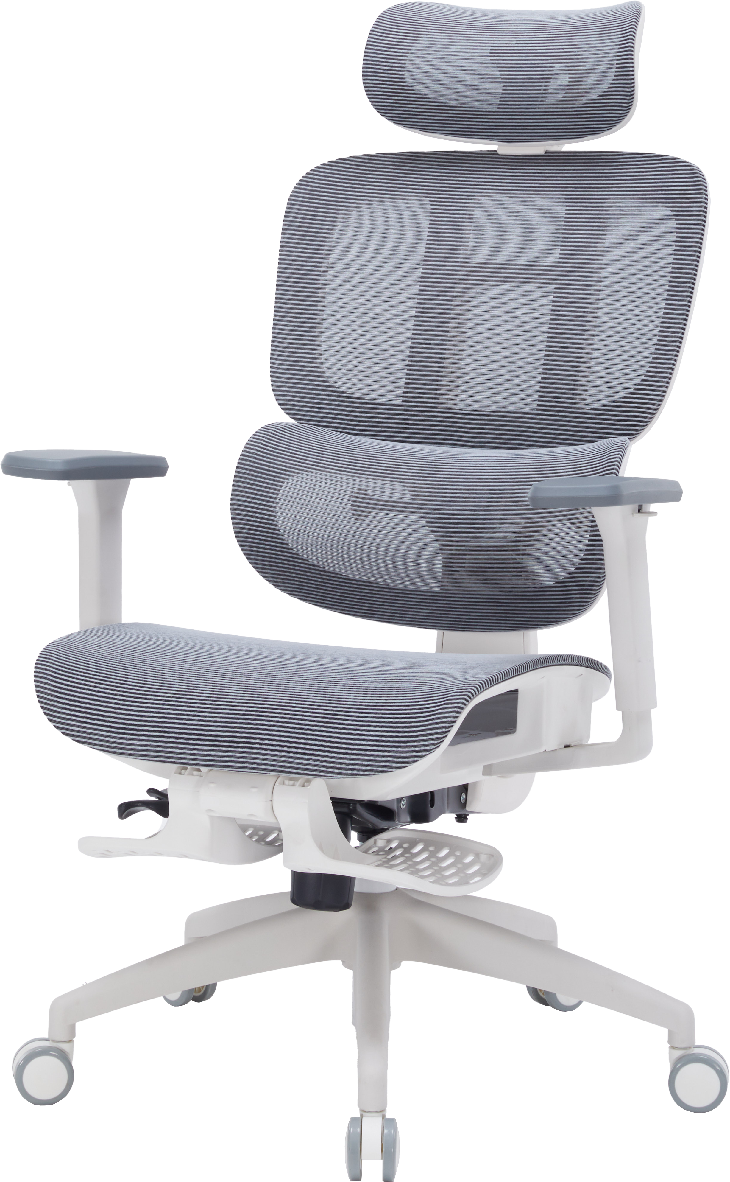 Офісне крісло OfficePro Skyline OC750 біло-сіре з підставкою для ніг, сітка