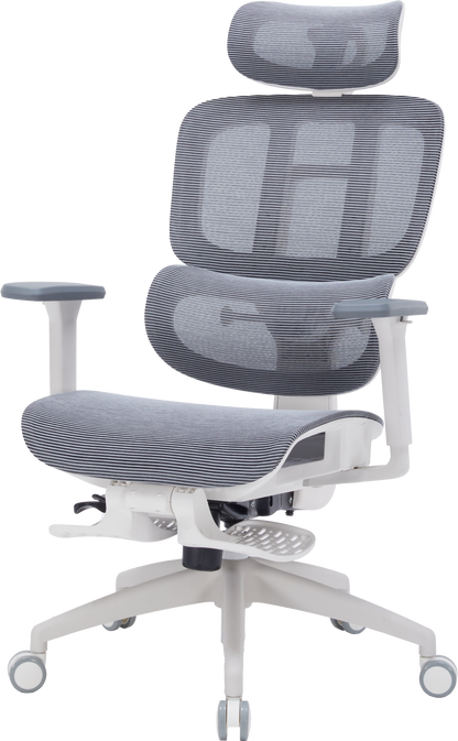 Офісне крісло OfficePro Skyline OC750 біло-сіре з підставкою для ніг, сітка