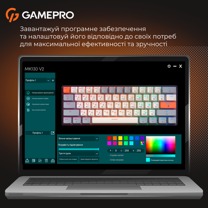 GamePro MK130 V2 Infinity QLAB Sakura Black — RGB-підсвічування у роботі