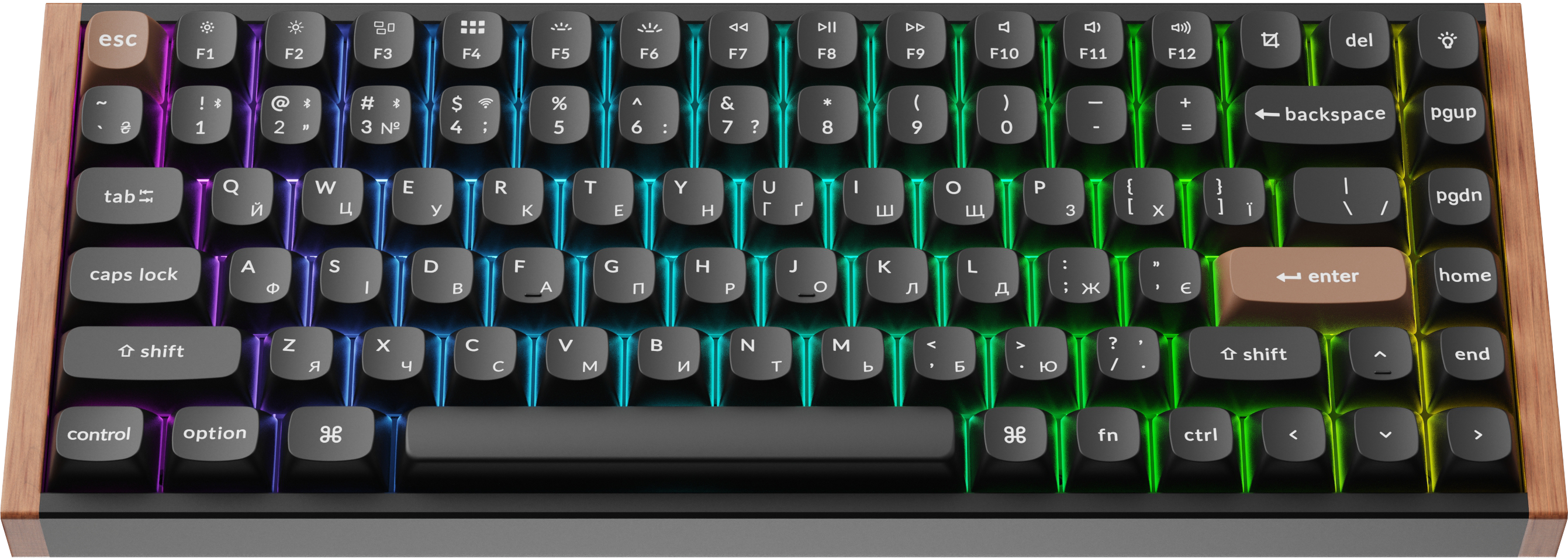 Клавіатура Keychron K2 HE — вид під кутом із RGB-підсвіткою