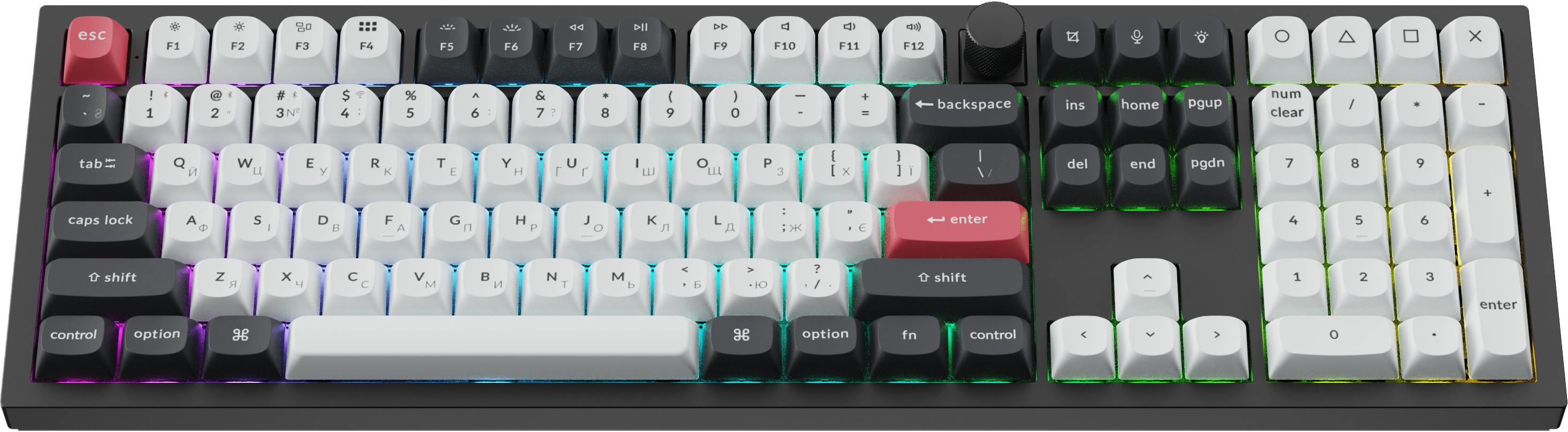 Клавіатура Keychron Q6 HE — вид під кутом із RGB-підсвіткою